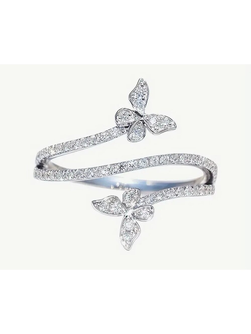 New - Elegant White K - Inlaid Zirconia - Butterfly Shape Wrap Ring - Size 8